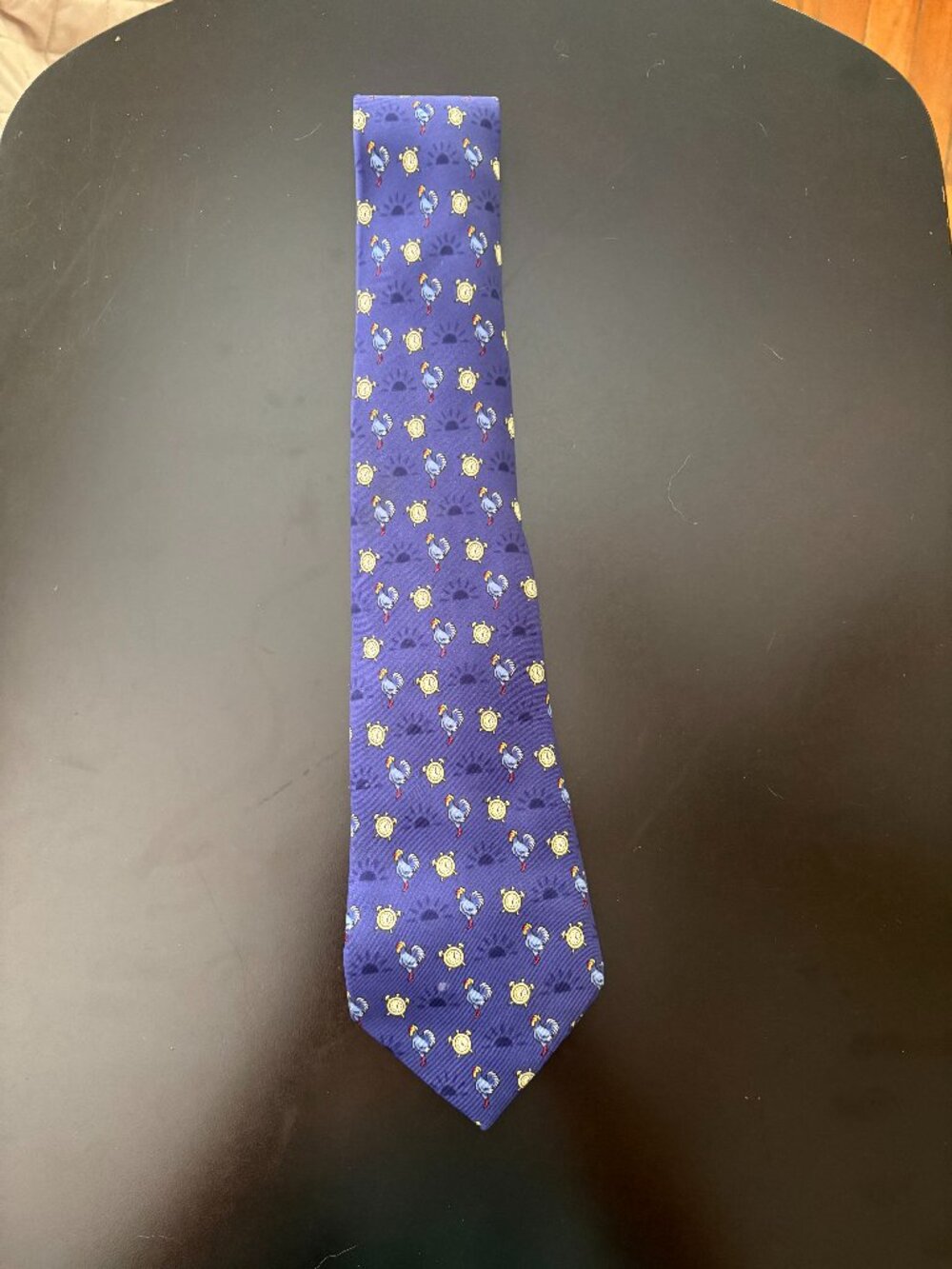 Hermes Tie Roosters and Clocks